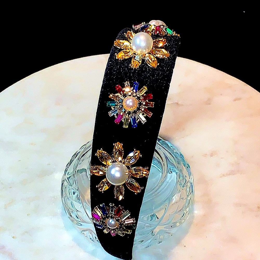PIPER.K BARRETT HEAD BAND PEARLS RHINESTONES VELVET NEW HAIR ACCESSORIES